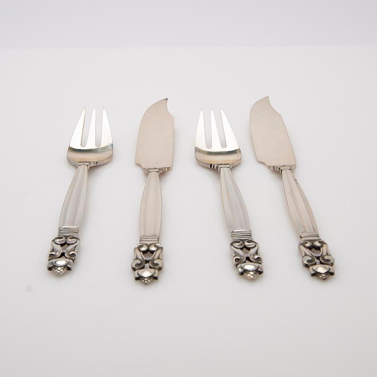 Johan Rohde, fish cutlery, 16 pieces, silver, "Konge / Acorn", Georg Jensen, Denmark.