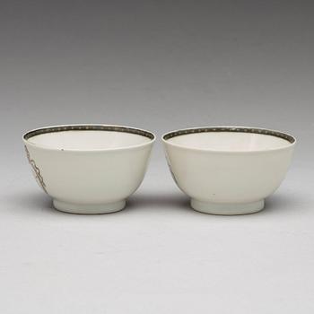 A pair of armorial grisaille cups, Qing dynasty, Qianlong (1736-95).