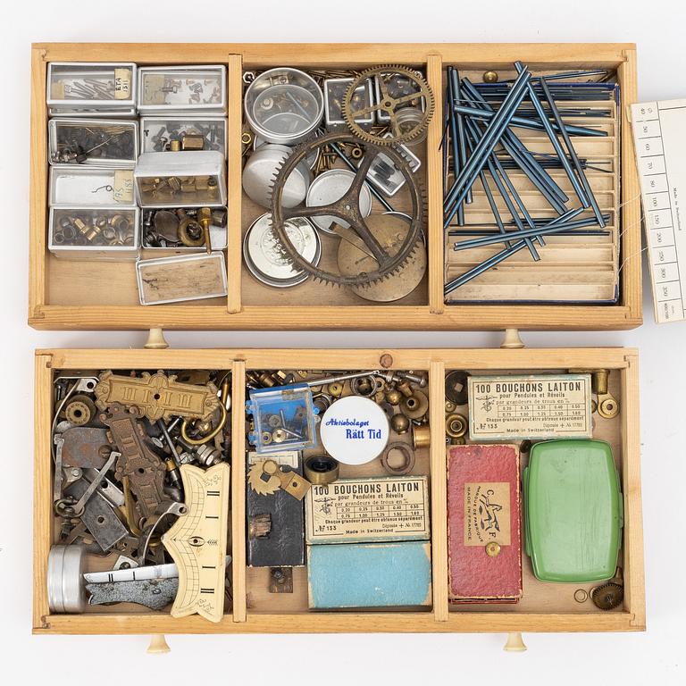 Watchmaking tools and spare parts, including a lathe by Lorch.