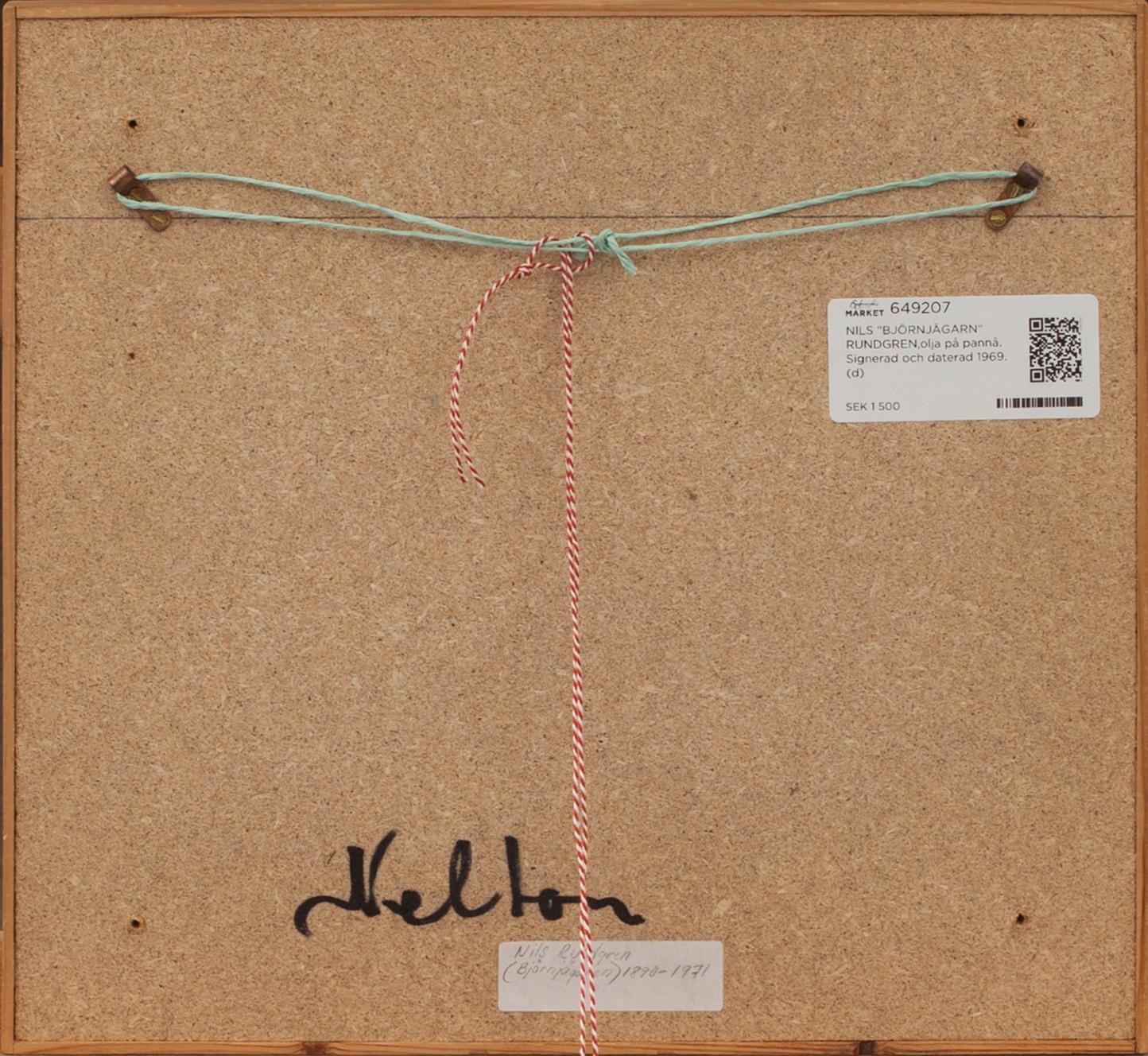 NILS "BJÖRNJÄGARN" RUNDGREN,olja på pannå. Signerad och daterad 1969.