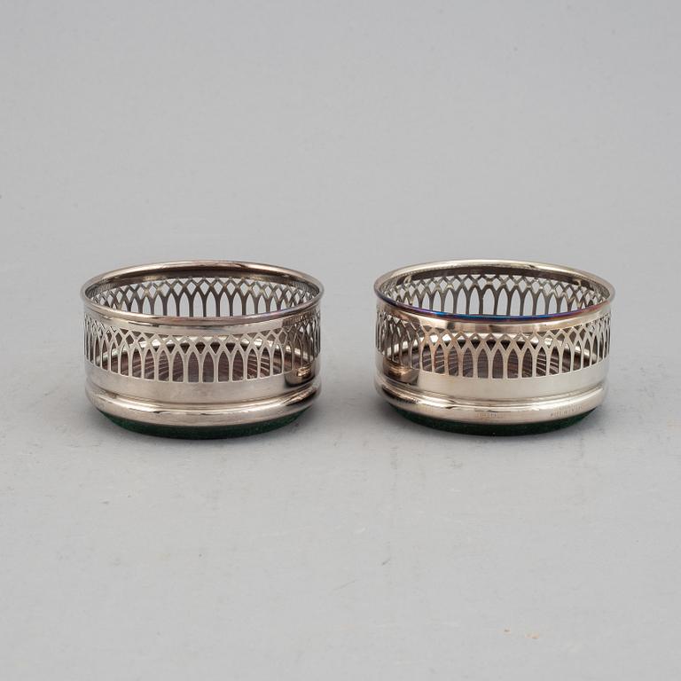 Coasters, two pairs, silver plate, England.