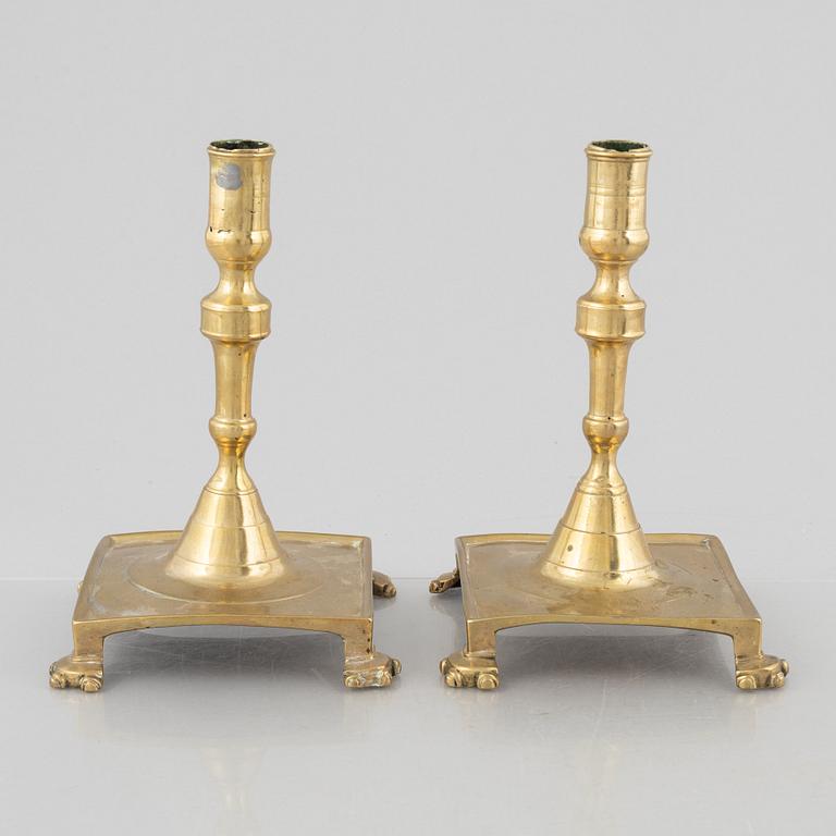 Candle holders, a pair, brass, 19th century.