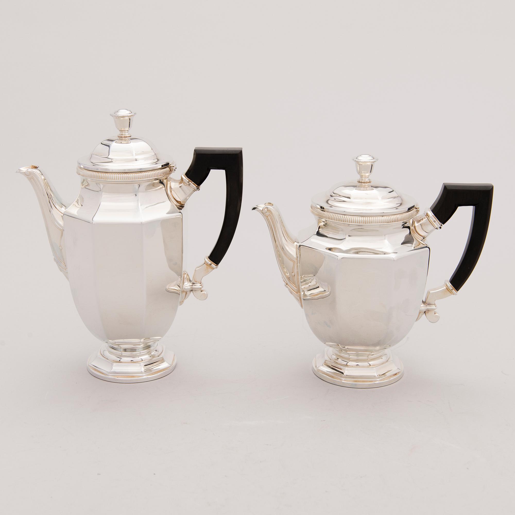 A TEA AND COFFEE SET, silver plated, Christofle, France, middle of the 20th century.