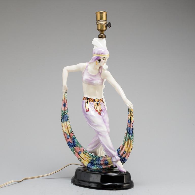 Josef Lorenzl, JOSEF LORENZL, an "Odaliske" creamware figure/table lamp, for Goldscheider, Wien, model 5613.