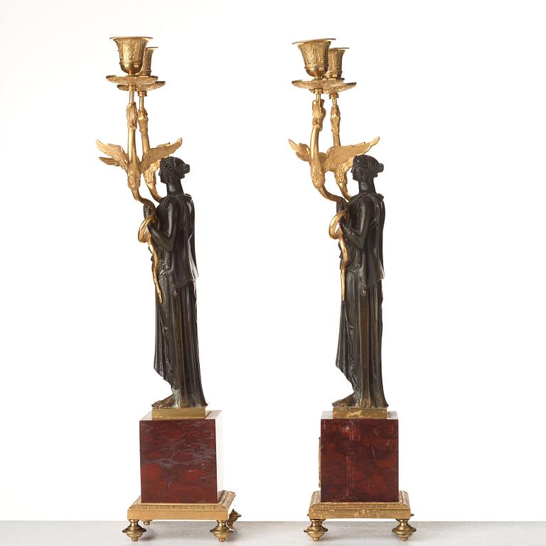 A pair of French Empire two-light candelabra, beginning of the 19th century.