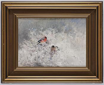 Mosse Stoopendaal, Bullfinches in a winter landscape.