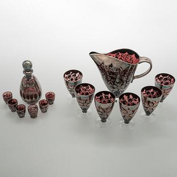 Two similar glass sets, Middle European 1950s.