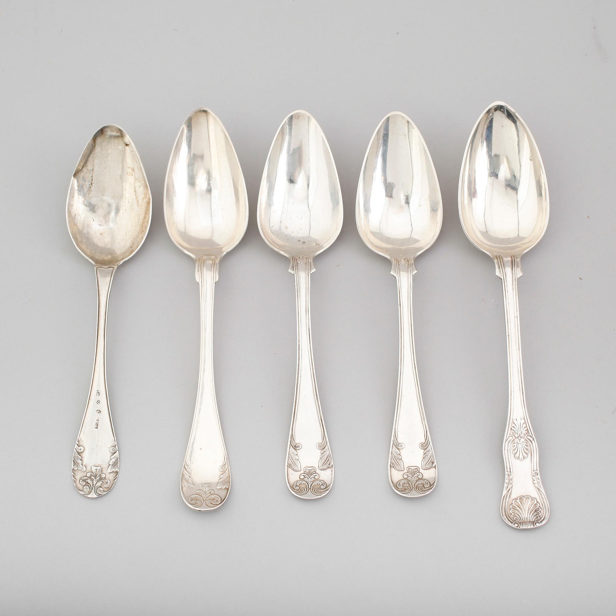 MATSKEDAR, 5 st snarlika, silver, svenska stämplar, 1800-tal. Vikt ca 235 gram.