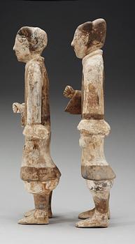 Two painted pottery figurines of standing soldiers, Han dynasty (206 BC- 220 AD).