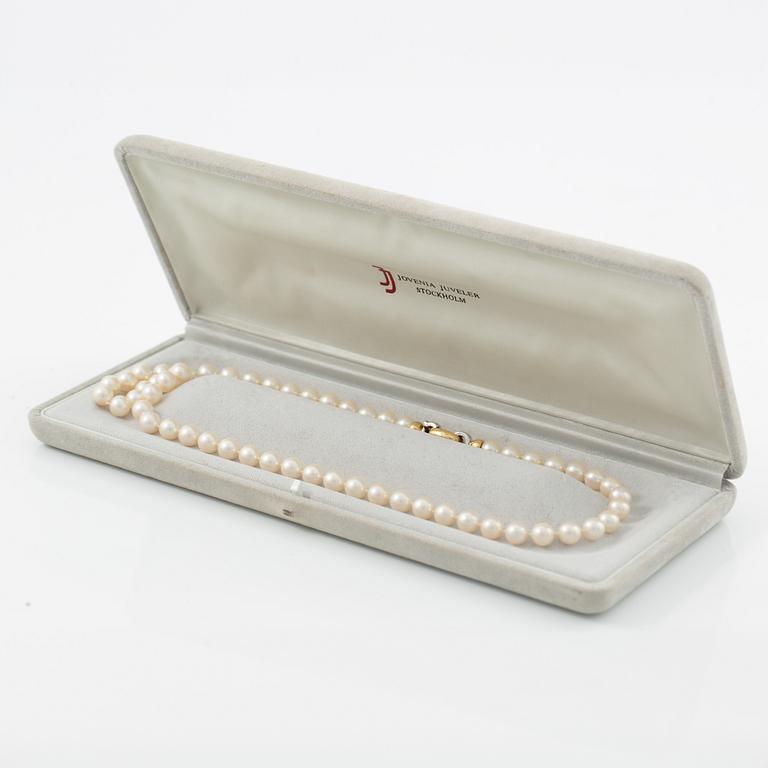 Necklace of cultured pearls, clasp 18K gold with round brilliant-cut diamonds.