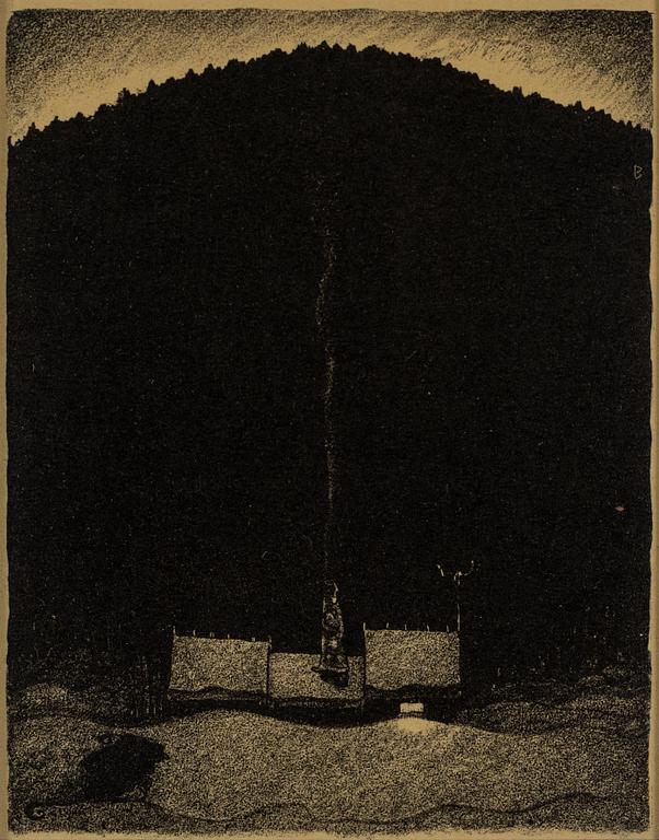 John Bauer, litografi, ur sviten: "Troll". Signerad B i trycket.