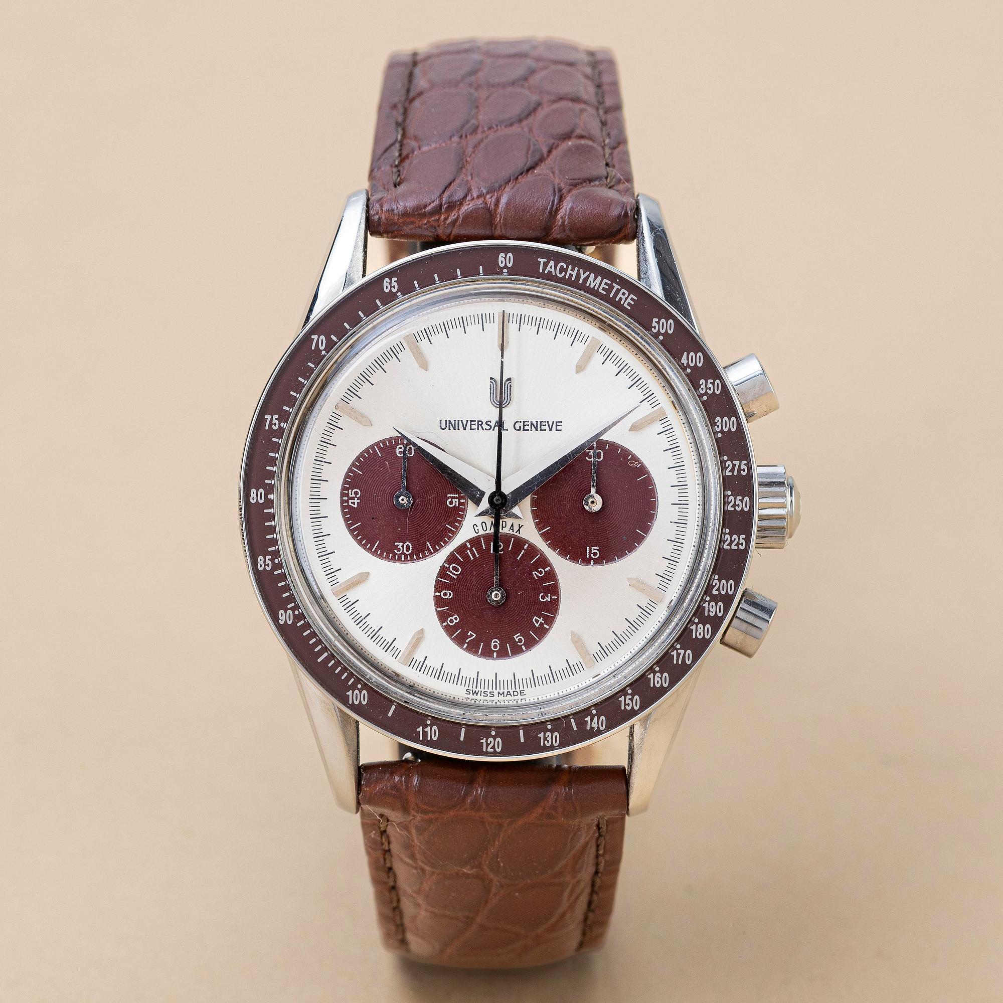 Universal Geneve, Compax 1950, "Baby Nina", "Burgundy", ca 1990.