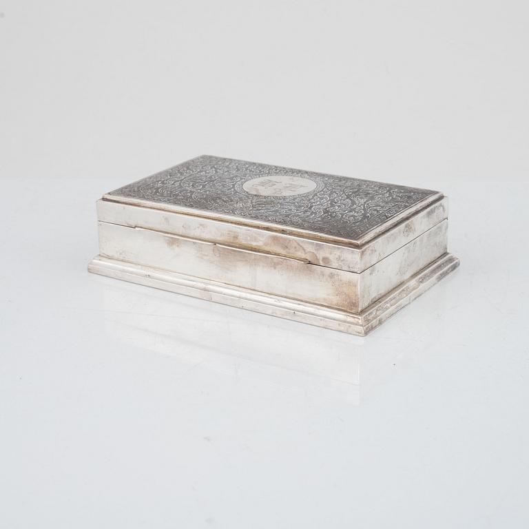 Cigarette case and box, sterling silver, Thailand.