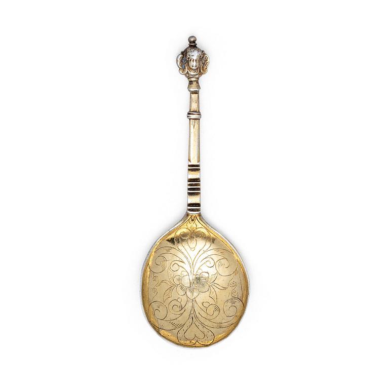 A Swedish parcel-gilt silver spoon, probably Anders Andersson Amour, (active 1684-1692) Stockholm.