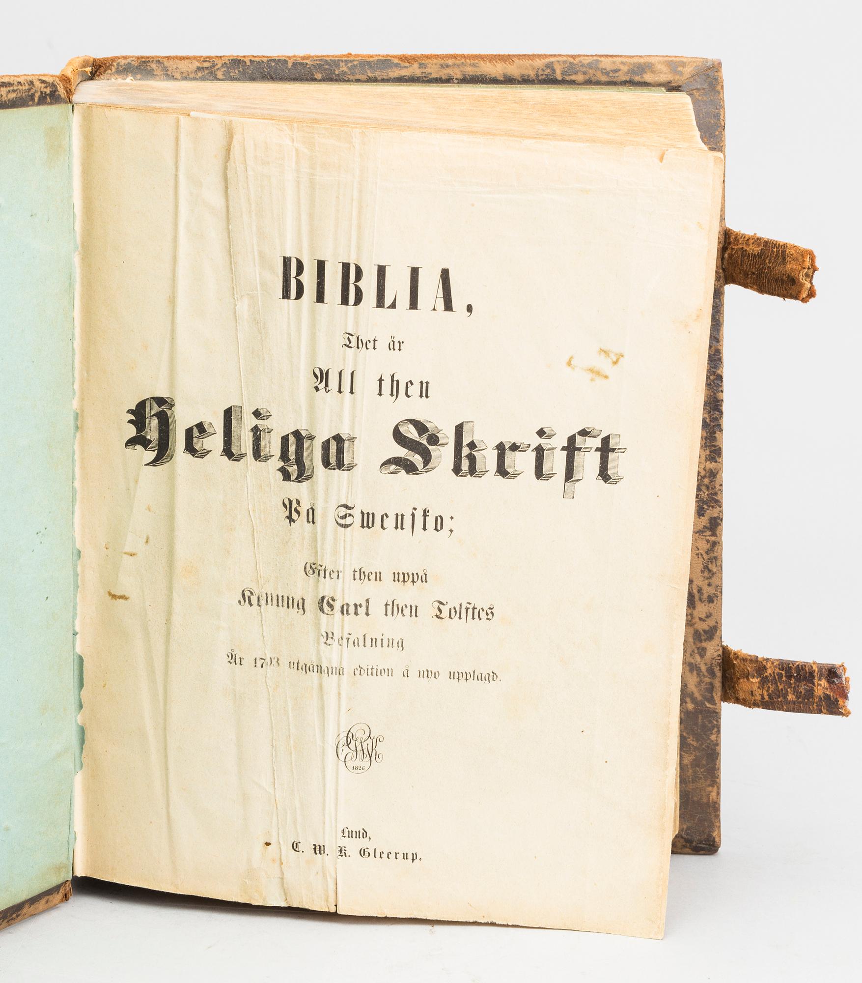 BOK, Karl XII´s BIBEL, senare utgåva C.W.K Gleerup, Lund 1826.