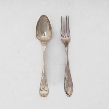 Cutlery, 19 pcs, silver, including CF Hultbom, Stockholm, active 1825-1860,