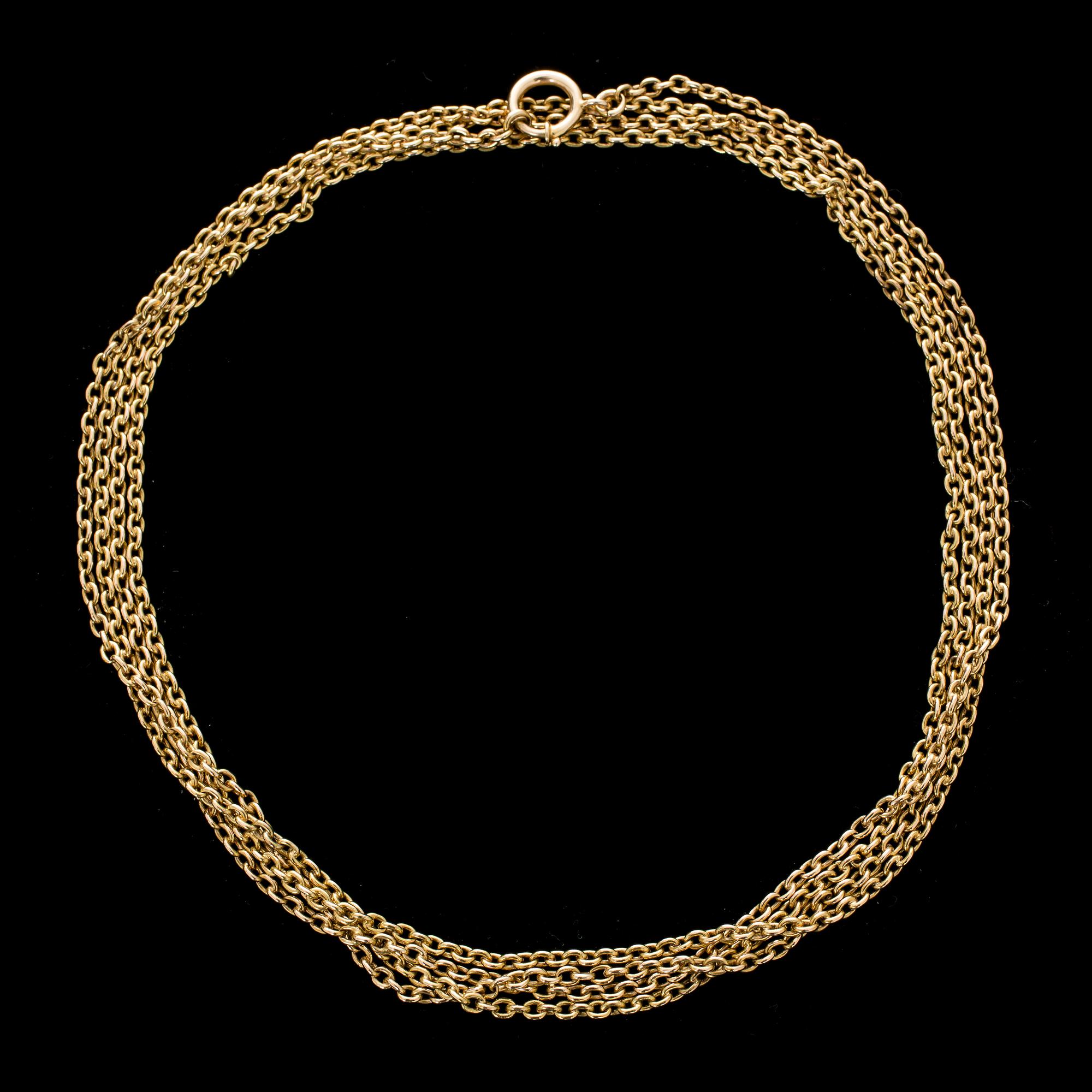 KLOCKKEDJA, 14 k guld. 1900-talets första hälft. Vikt ca 45 gram.