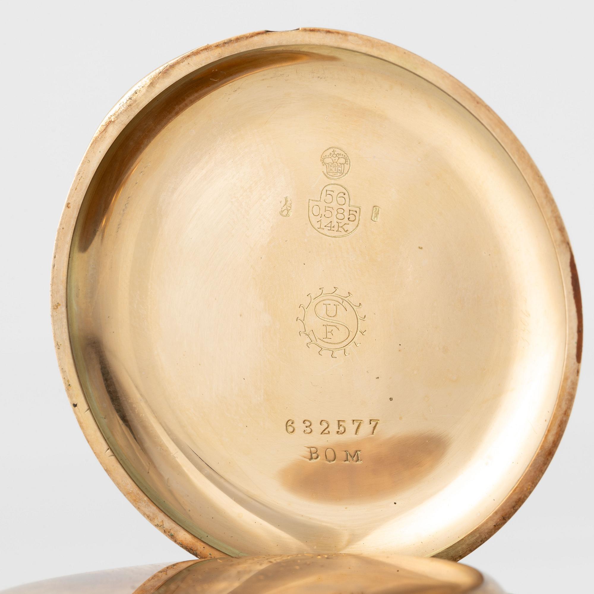 Pocket watch, 14k gold, 49.5 mm.