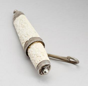 KNIV MED SLIDA, ben och silver, Norge, tidigt 1900-tal.