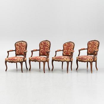 A matched set of four Louis XV armchairs, mid 18th century.