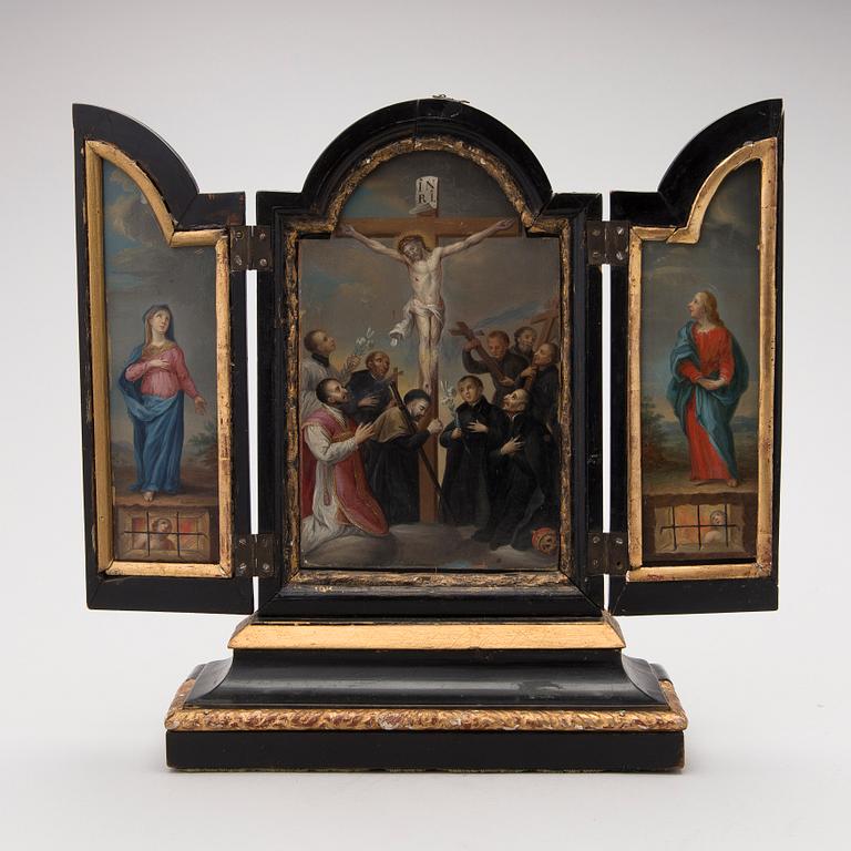 ALTARSKÅP, triptyk, målat trä, Flamländsk, 1600-1700-tal.