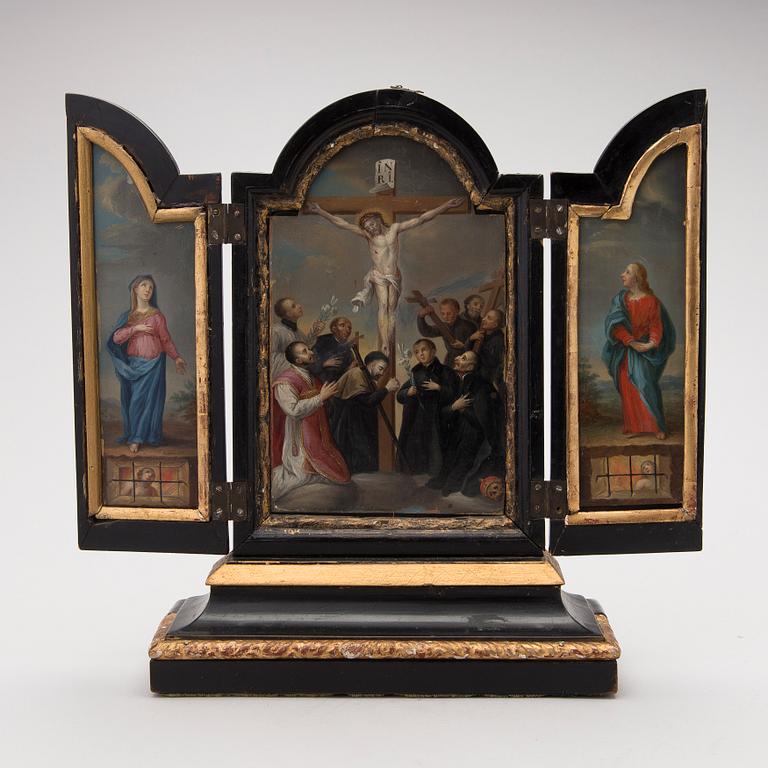 A 17TH-18TH CENTURY FLEMISH ALTARPIECE.