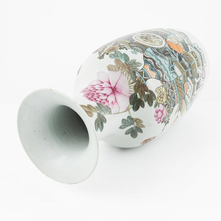 A famille rose 'precious objects' vase, 20th Century.