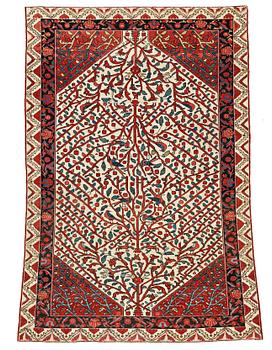 MATTO, a semi-antique Sarouk probably, ca 193 x 141,5 cm (as well as one end with 1 cm flat weave).