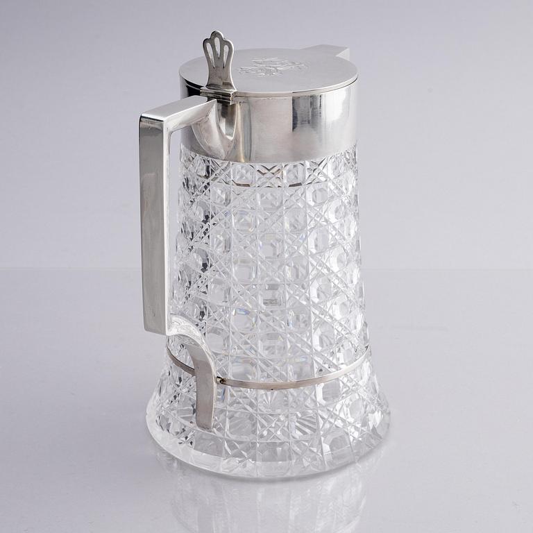 A Russian silver and cut-glass decanter, mark of Otto Maxelius, St. Petersburg around 1890.