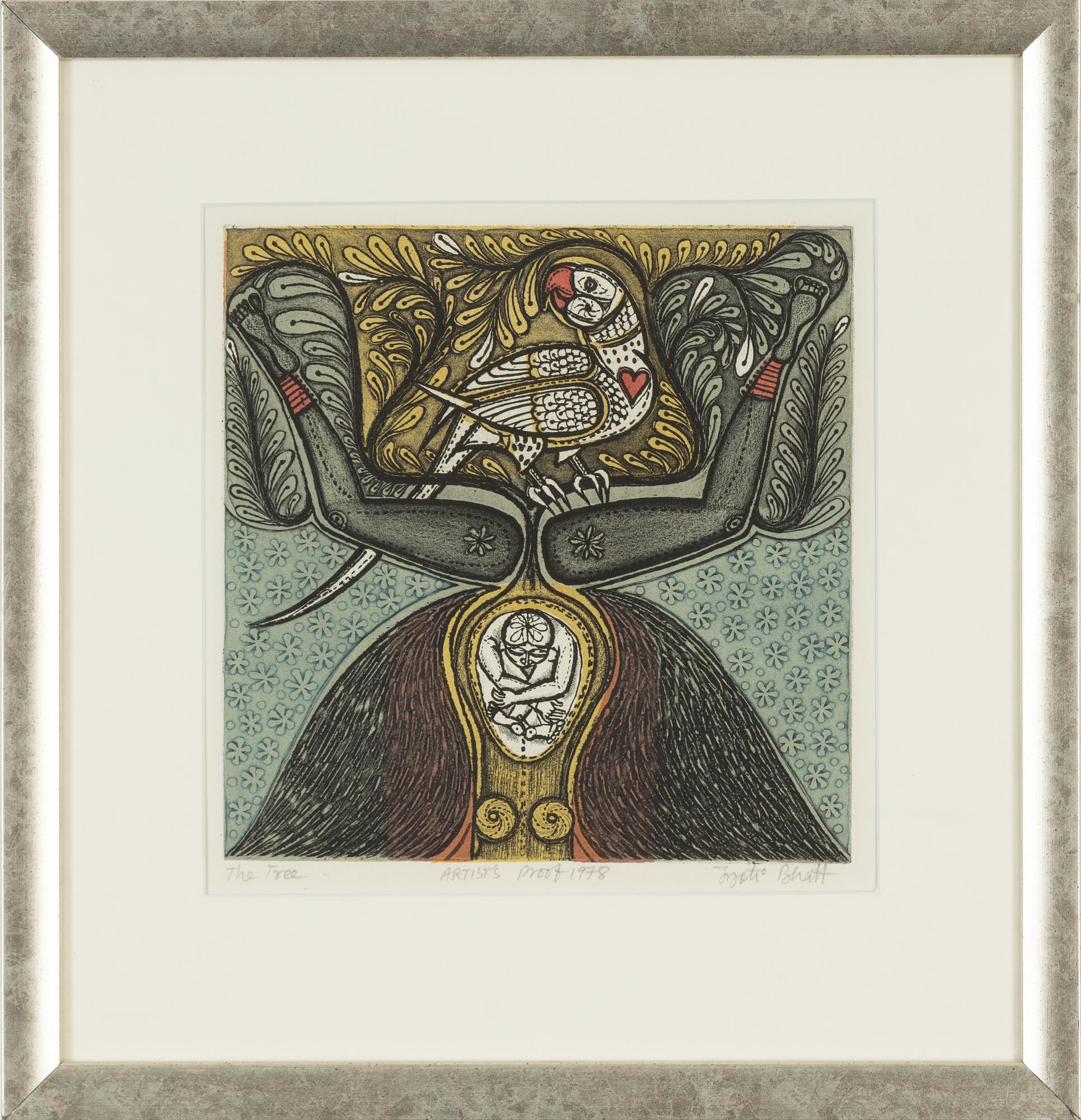 Jyoti Bhatt, etching in colours, 1978, signed AP.