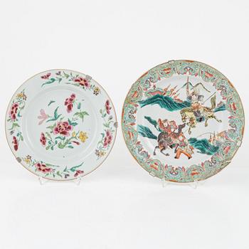 Five porcelain plates, China, 18th century and late Qing dynasty.