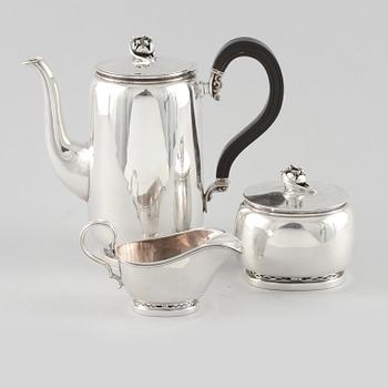 KAFFESERVIS, 3 delar, silver, Helge Lindgren, K Andersson, Stockholm, 1954, total vikt 1184 g.