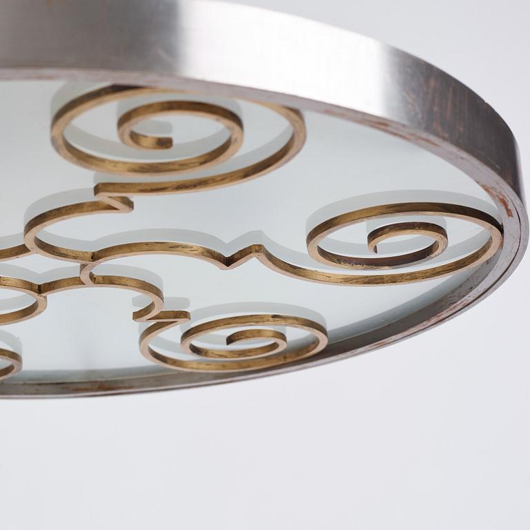 Lars Holmström, a Swedish Grace brass and steel framed ceiling light, Arvika 1920-30s.