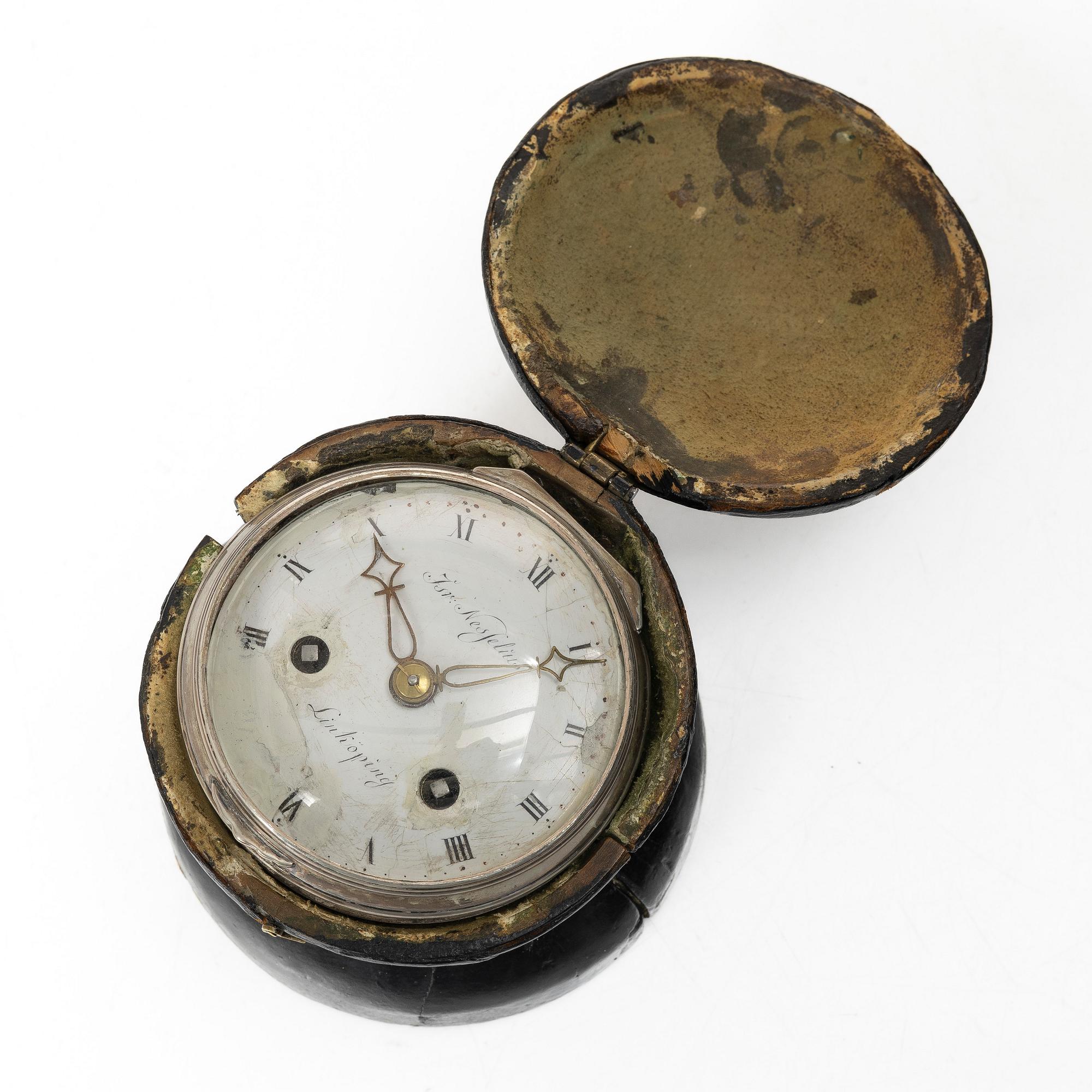 A silver carriage clock by I. Nesselius (watchmaker 1811-46), case by P. G. Strömberg, Linköping 1820.