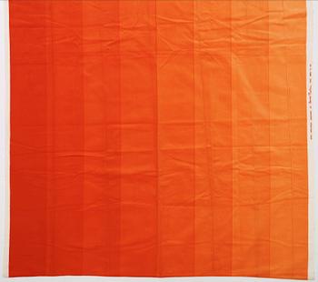 Verner Panton, CURTAINS, 2 PIECES, AND SAMPLERS, 11 PIECES.  Cotton velor. A variety of orange nuances and patterns. Verner Panton.