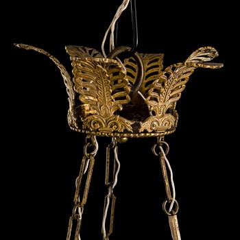 An Empire early 19th century gilt bronze six-light hanging lamp.