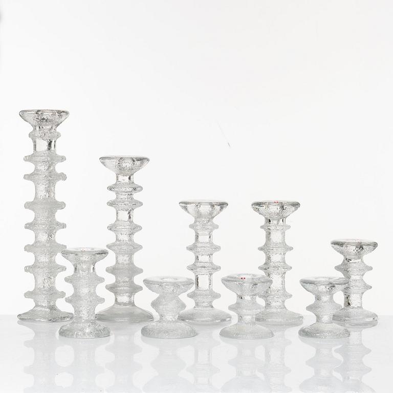Timo Sarpaneva, a set of nine glass candleholders, "Festivo", Iittala.