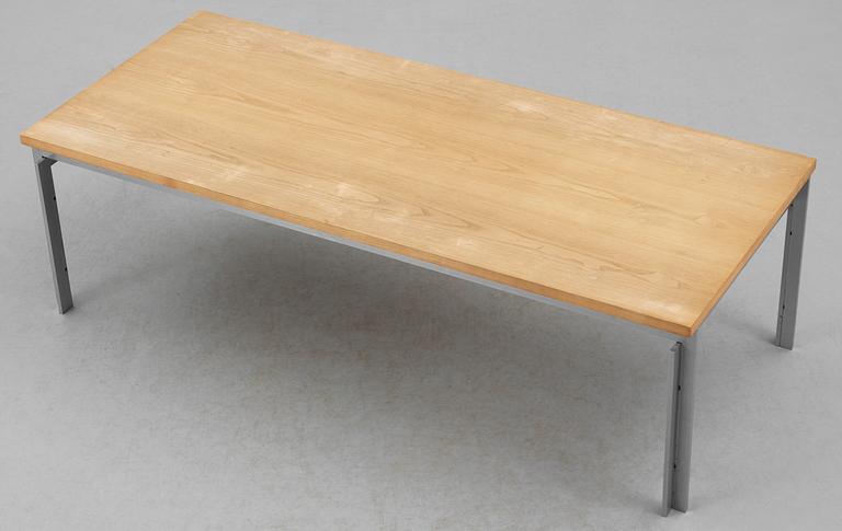 A Paul Kjaerholm steel and oak coffee table "PK-59", E Kold Christensen, Denmark.