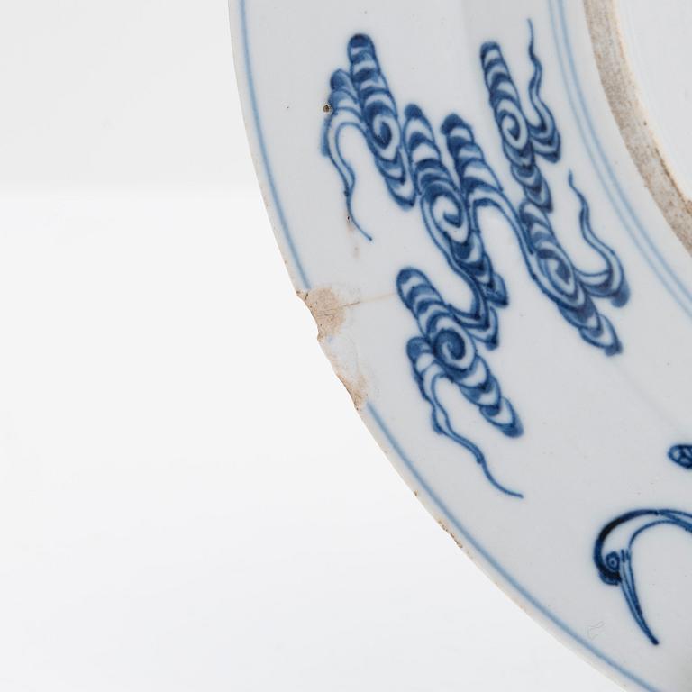 A porcelain dish, signed, late Qing dynasty.
