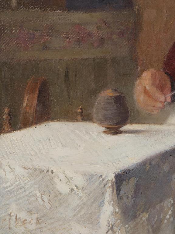Helene Schjerfbeck, "Dam vid spinnrocken" ("Lady at the spinning wheel", Portrait of Mrs Ulrika Baarman).