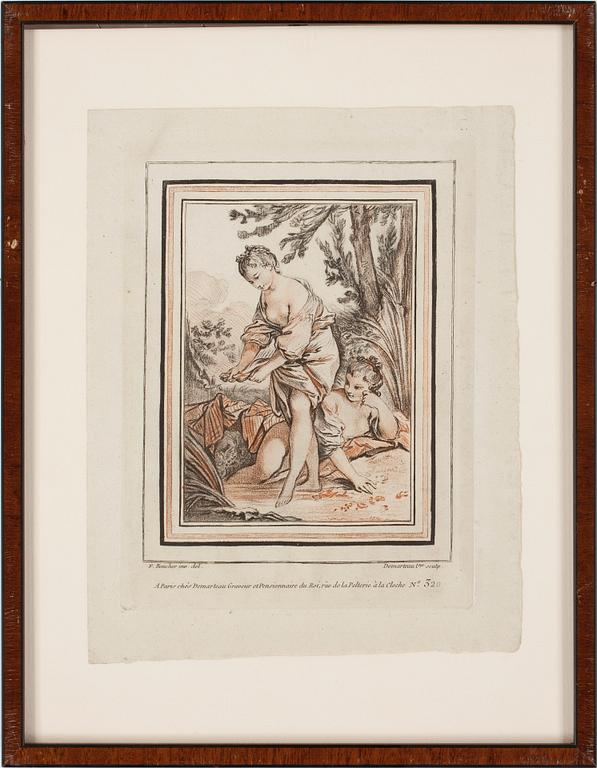 GILLES DEMARTEAU, färggravyr, 2 st, efter Francois Boucher.