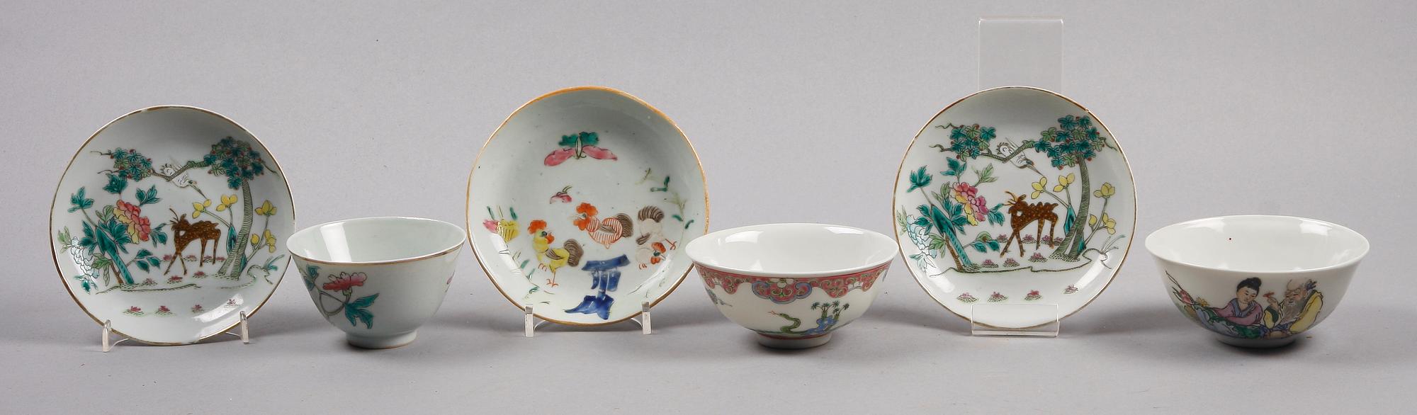 FAT, 3 st samt SKÅLAR, 3 st, porslin, Kina, 1800-1900-tal.