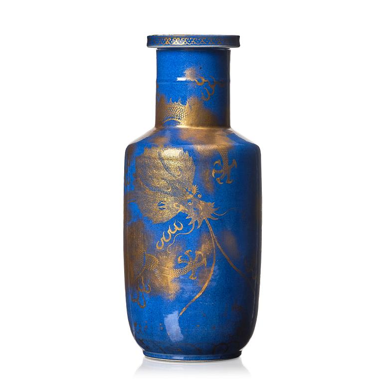 A powder blue roleau vase, Qing dynasty, 19th Century.