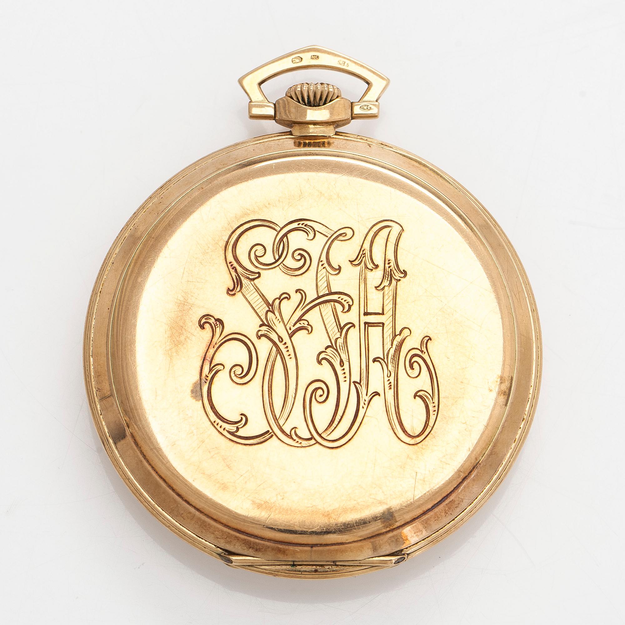 International Watch Co. (IWC), pocket watch, 50 mm, 14K gold, lever escapement.