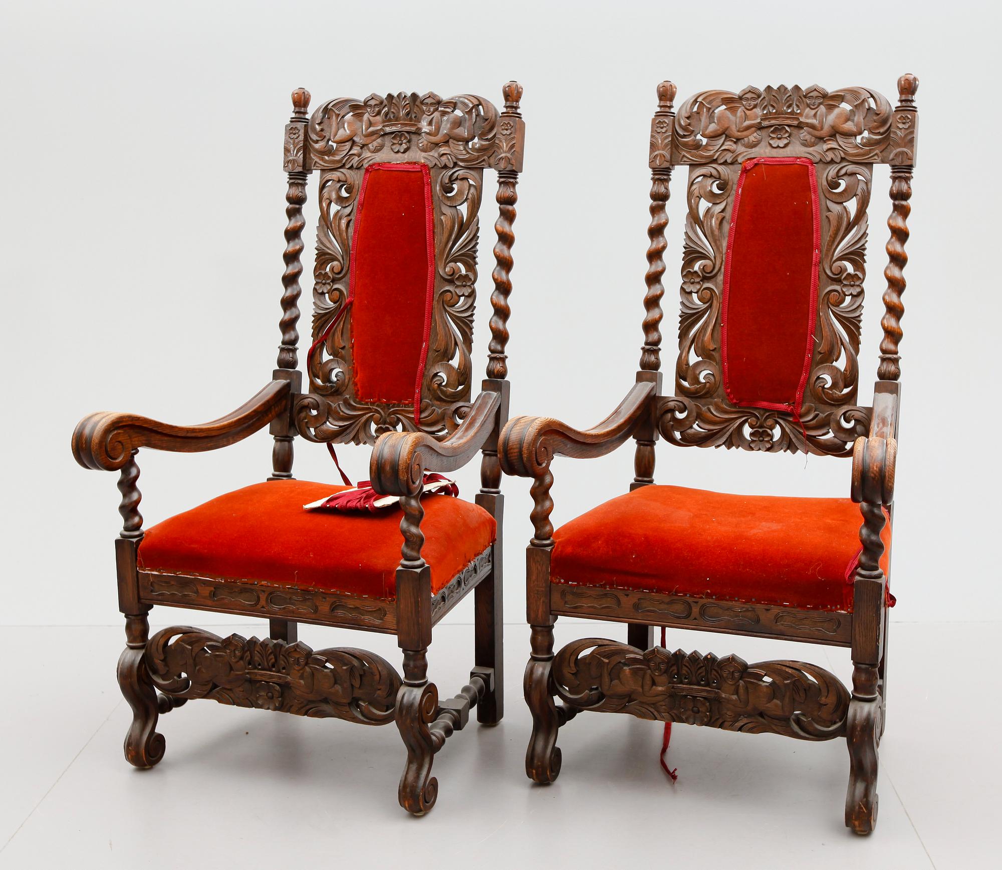 KARMSTOLAR, 1 par, barockstil, sent 1800-tal.