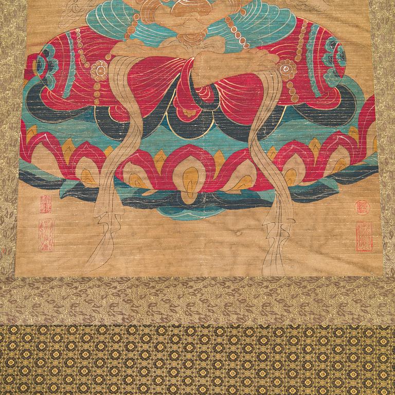 Two Chinese scroll paintings, watercolour and ink on silk,  turn of the 20th century.