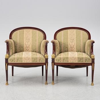 Soffa och 2 fåtöljer, empirestil, 1900-tal.