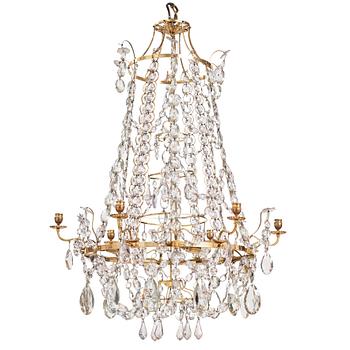 A Gustavian six-light chandelier, late 18th century.