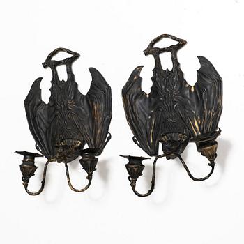 William Tonks & Sons, a pairf of wall sconces, Art Nouveau, Liberty & Co, Birmingham, circa 1900.