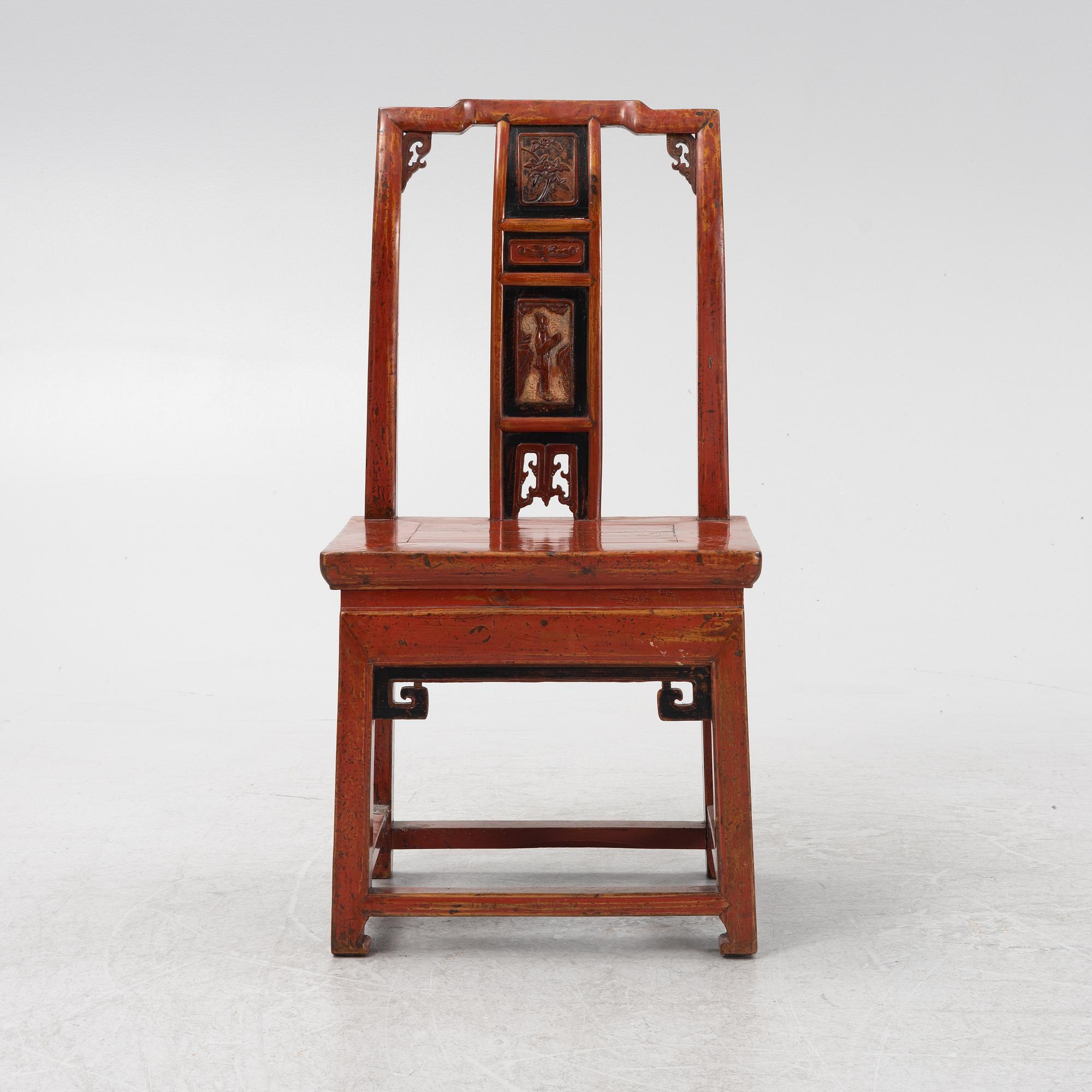 A red-lacquered chair, China, Qingdyansty, late 19th century.